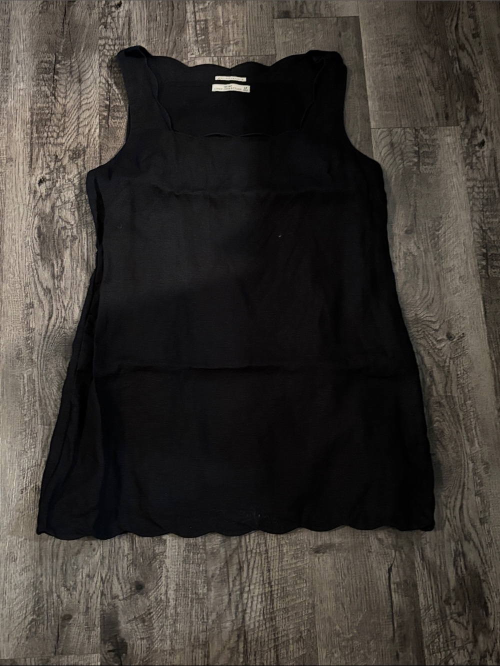 Abercrombie & Fitch Scallop-Edge Linen Mini Dress - Black - Size Large Petite